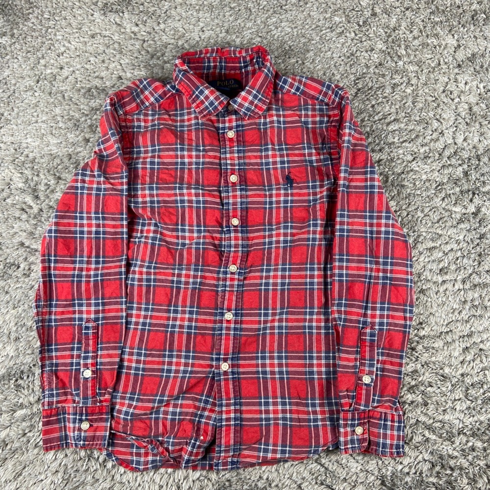 Polo Ralph Lauren Button Down Boys M 10-12 Red Plaid Long Sleeve Pony Logo Shirt - Picture 2 of 8